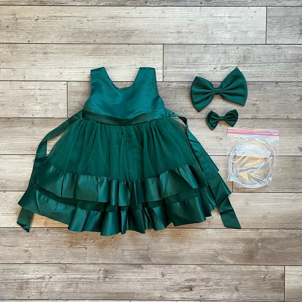 Pideno | Tutu Gown Ruffle Lace Tulle Toddler Dress w/ Bow | Size: 3T